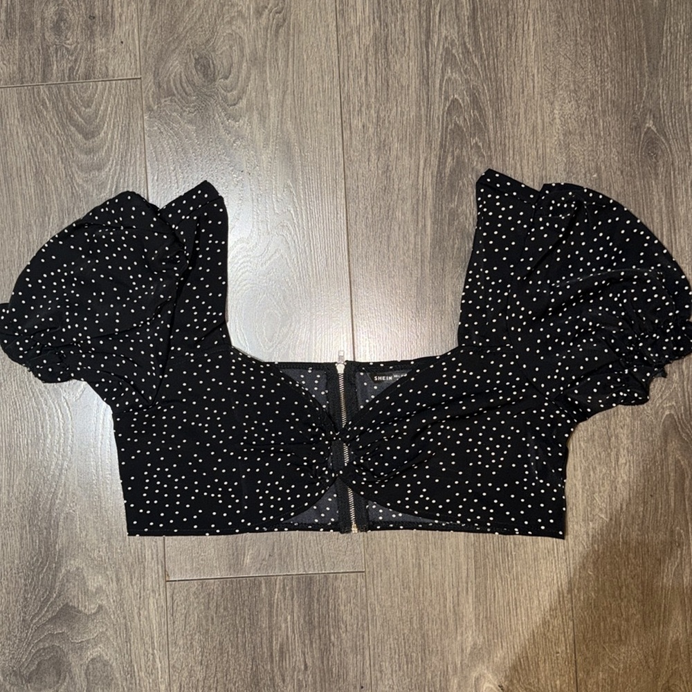 SHEIN sweetheart neck polka dot zipper back crop top size large
